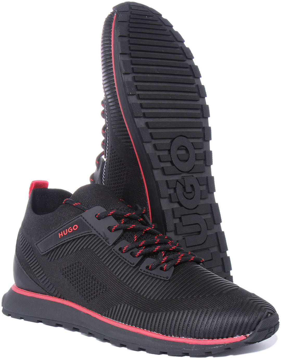 Hugo Icelin Run Baskets rétro à lacets inspirées de la course à pied pour hommes en noir rouge