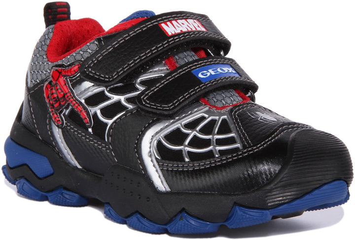 Geox J Buller B.A Zapatillas de deporte ligeras de doble correa para bebés en negro rojo