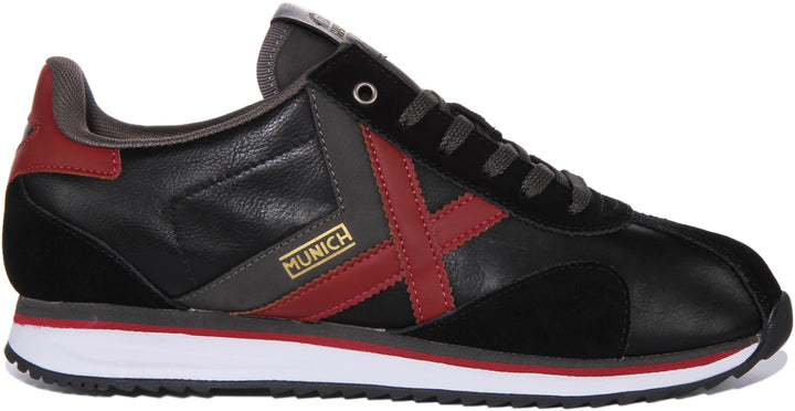 Munich Sapporo 144 Zapatillas de deporte retro de piel sintética con cordones para hombre en negro rojo