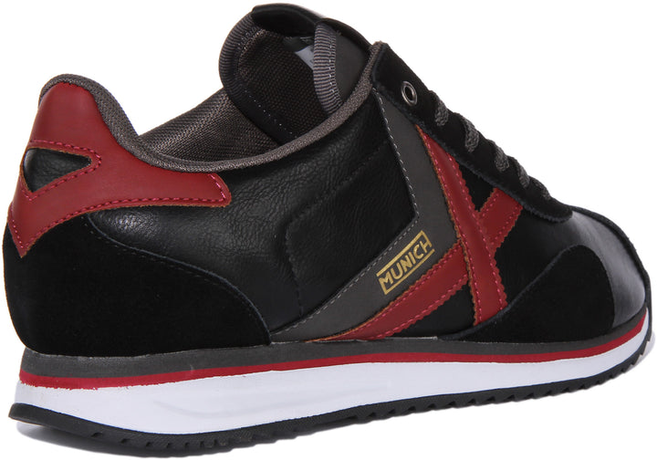 Munich Sapporo 144 Zapatillas de deporte retro de piel sintética con cordones para hombre en negro rojo