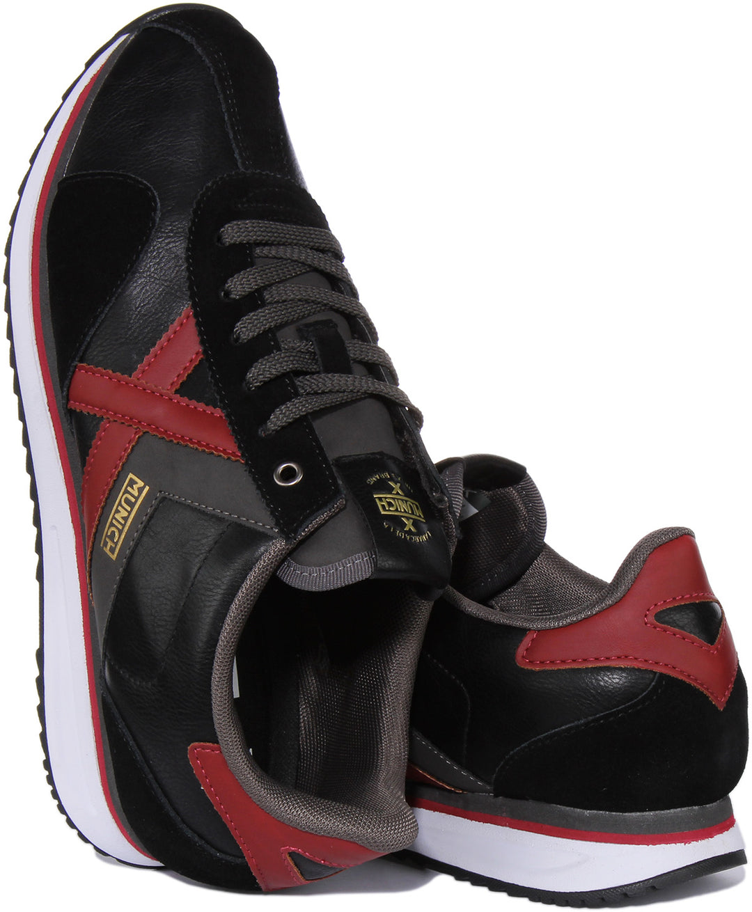 Munich Sapporo 144 Zapatillas de deporte retro de piel sintética con cordones para hombre en negro rojo