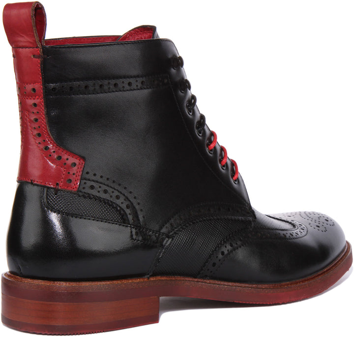 JUSTINREESS Cameron Bota chelsea brogue de piel con cordones para hombre en negro rojo