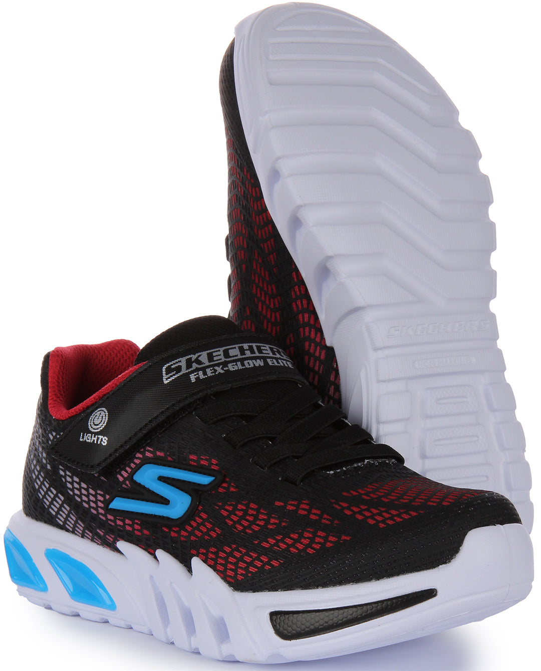 Elite 4feetshoes Black In Skechers – Kids Light Up Glow Flex Trainers Red | For