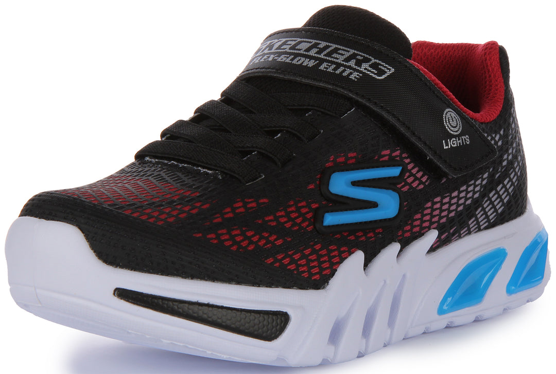 Skechers FlexGlow EliteVorlo K der Masche Schlupf Auf Licht Oben Turnschuhe Schwarz Rot