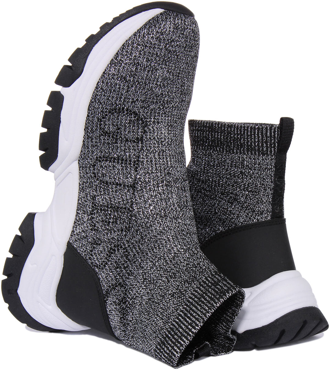Guess Nollen Sock Trainer In Black Silver For Women