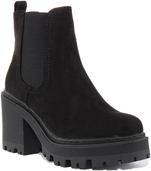 Womens Chunky Sole Chelsea In Black Suede