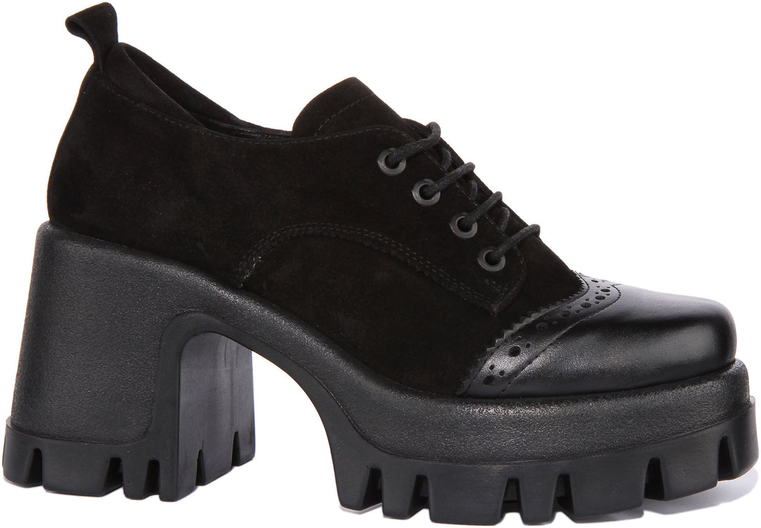 JUSTINREESS Lilly Chaussures brogue à lacets en cuir daim pour femmes en daim noir