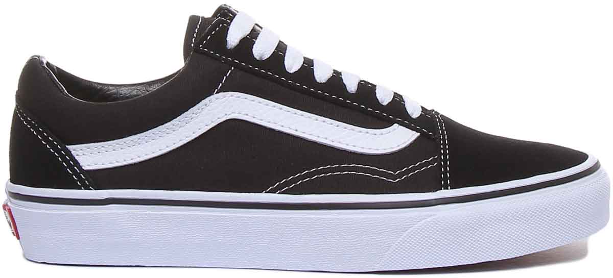 Womens black vans hot sale with white stripe