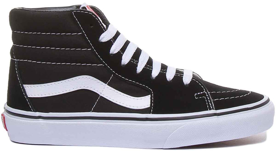 Vans SK8Hi Zapatillas de deporte casuales de rayas laterales para mujer en negro blanco