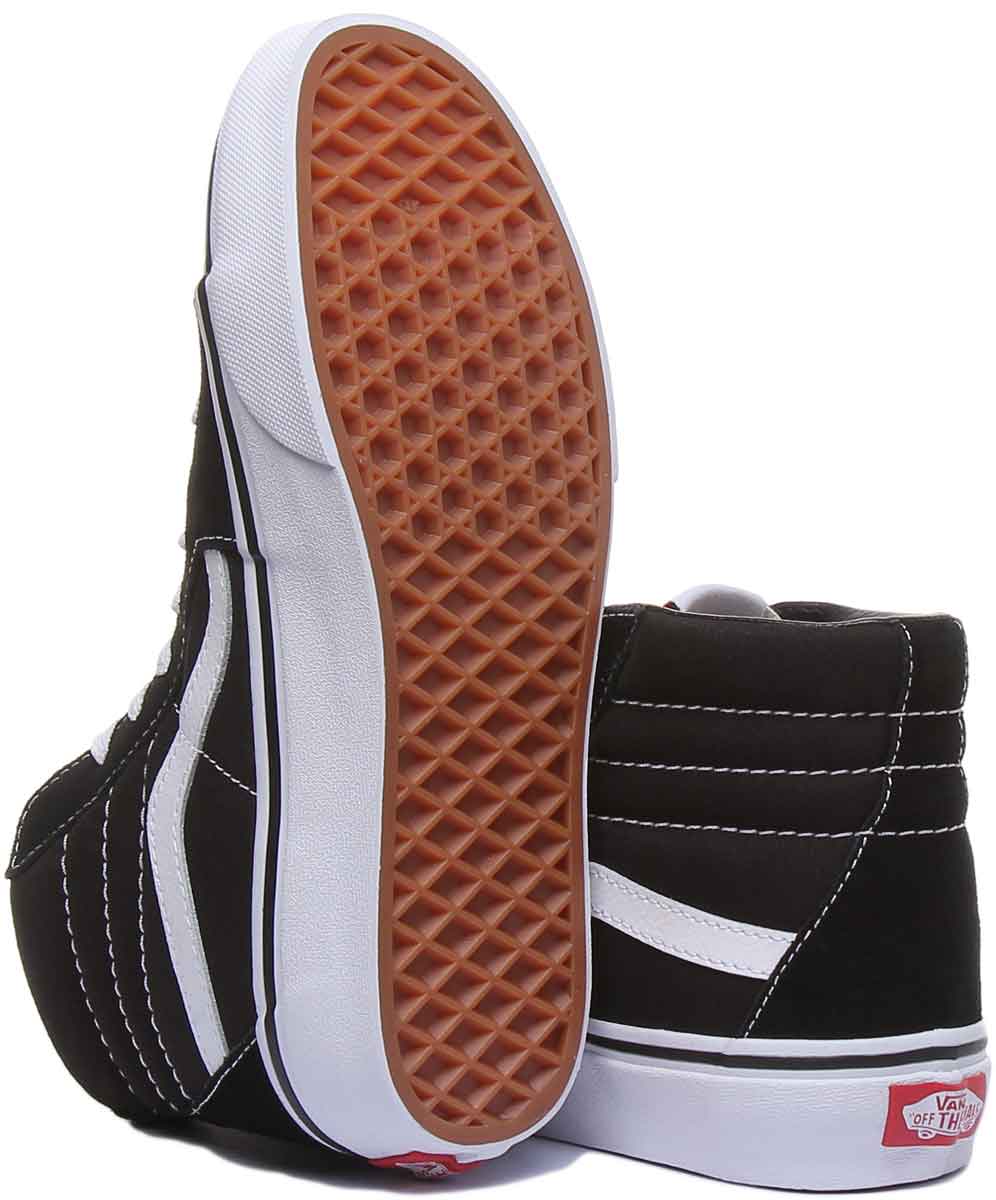 Vans SK8Hi Zapatillas de deporte casuales de rayas laterales para mujer en negro blanco