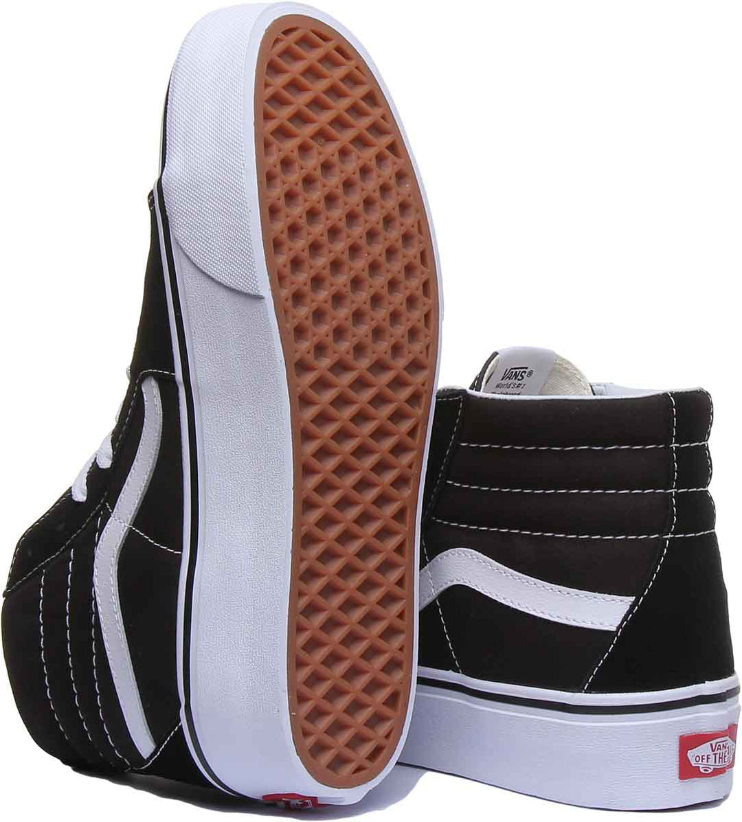 Vans Sk8 Hi Platform Zapatillas de deporte casuales con cordones para mujer en negro blanco