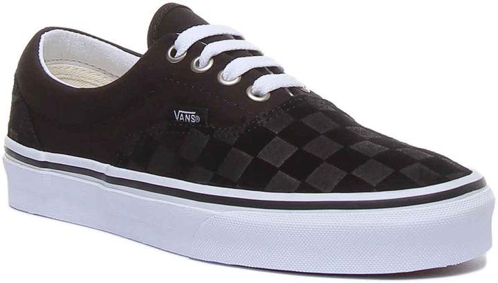 Vans Era Deboss Checkerboard Baskets classiques à lacets pour femmes en noir blanc