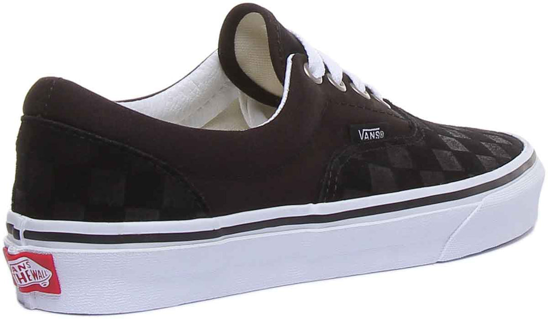 Vans Era Deboss Checkerboard Baskets classiques à lacets pour femmes en noir blanc