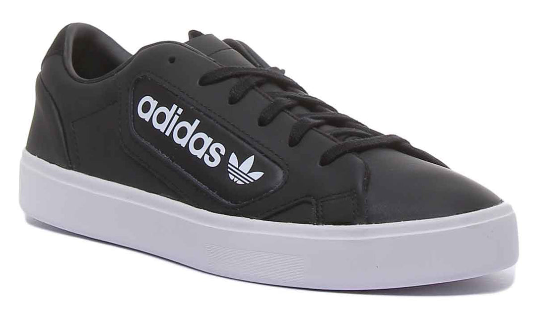 Adidas Sleek Leather Trainers In Black White For Women – 4feetshoes
