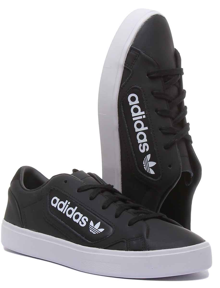 Adidas Sleek Leather Trainers In Black White For Women – 4feetshoes