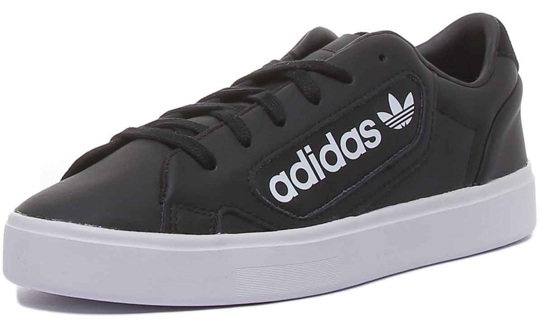 Adidas Sleek Leather Trainers In Black White For Women – 4feetshoes