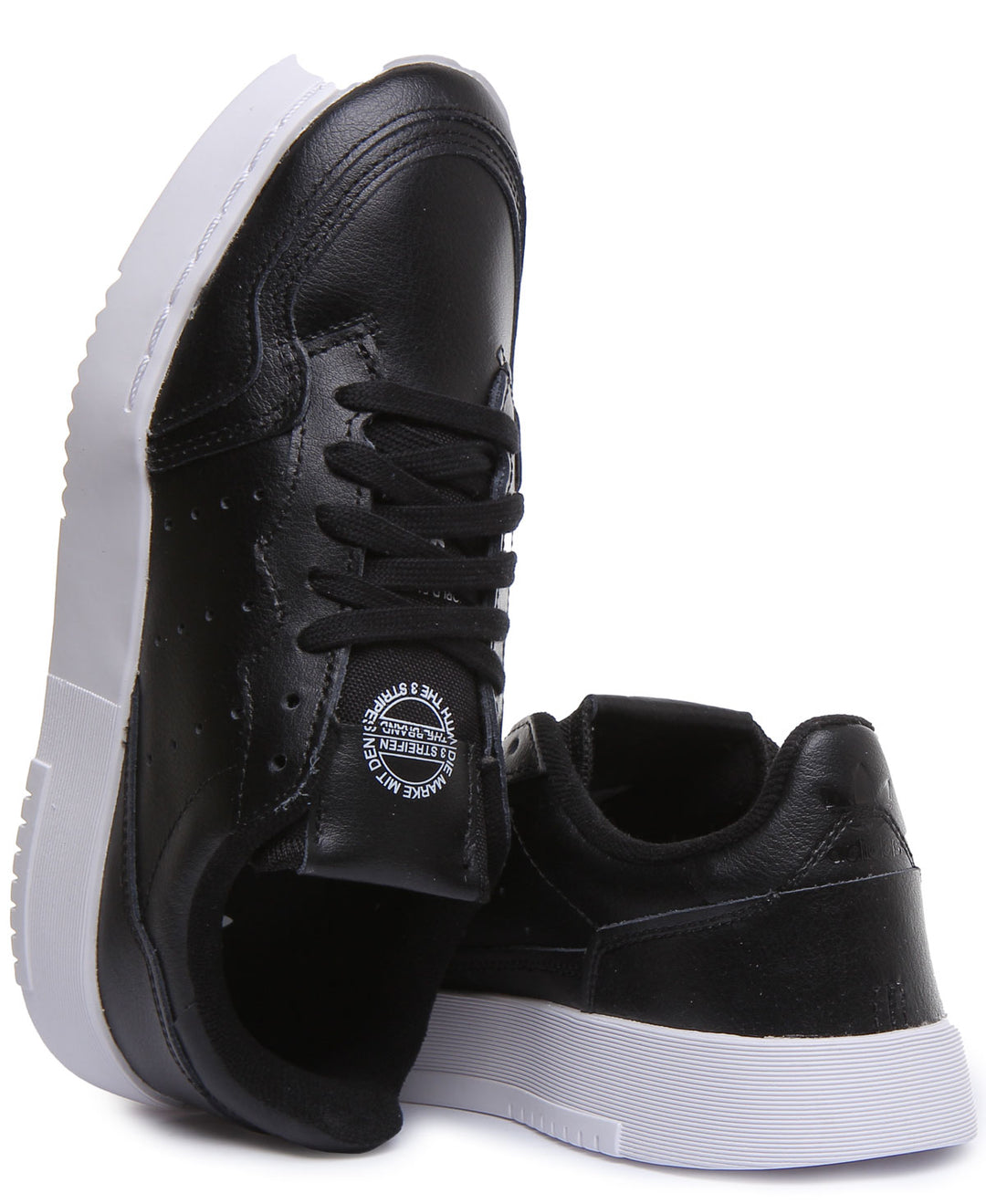 Adidas Supercourt J Zapatillas de cuero con cordones para jóvenes en negro blanco