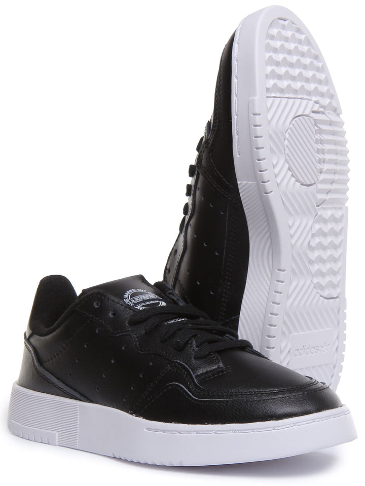 Adidas Supercourt J Zapatillas de cuero con cordones para jóvenes en negro blanco