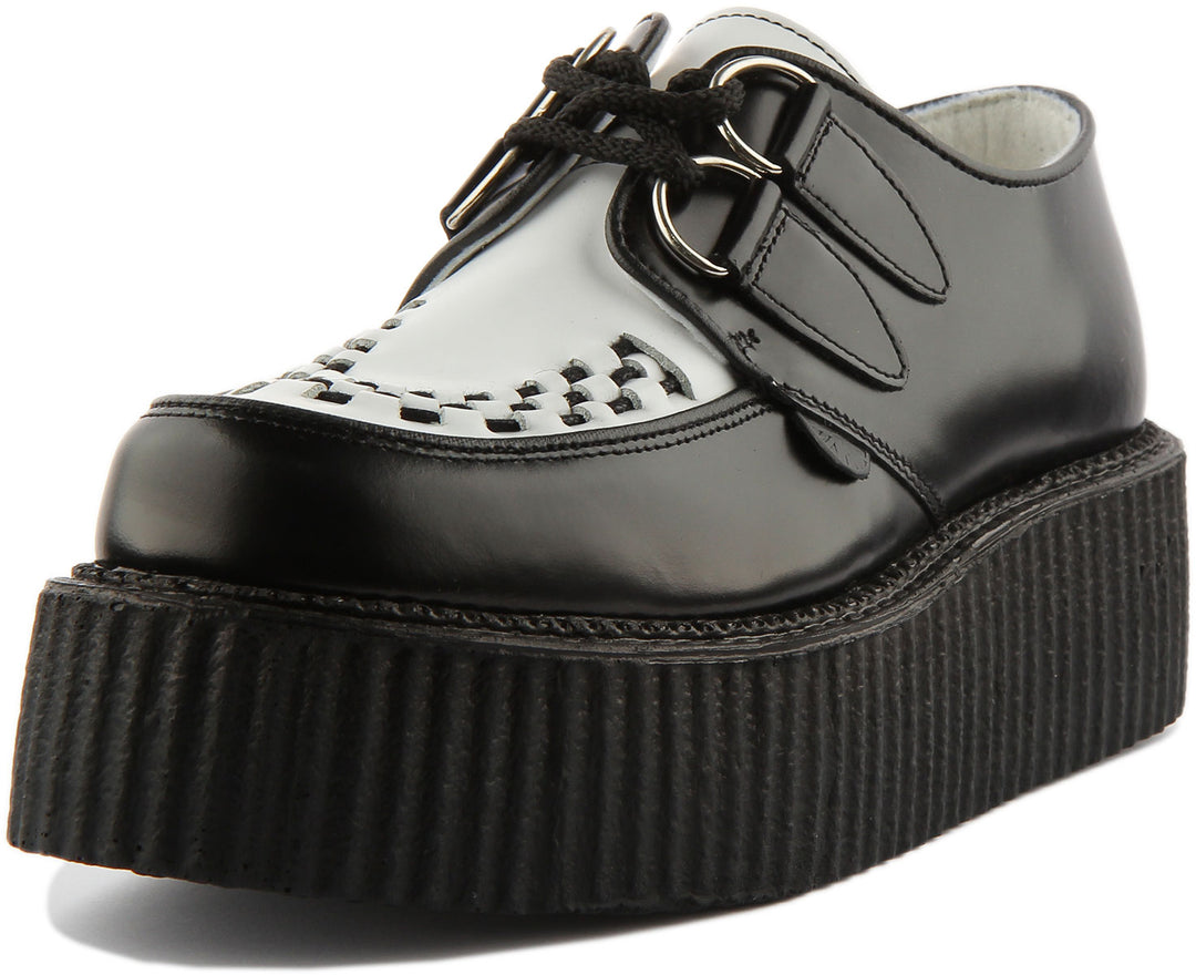 Underground Original Wulfrun Zapatos creepers de cuero de doble suela para en blanco negro