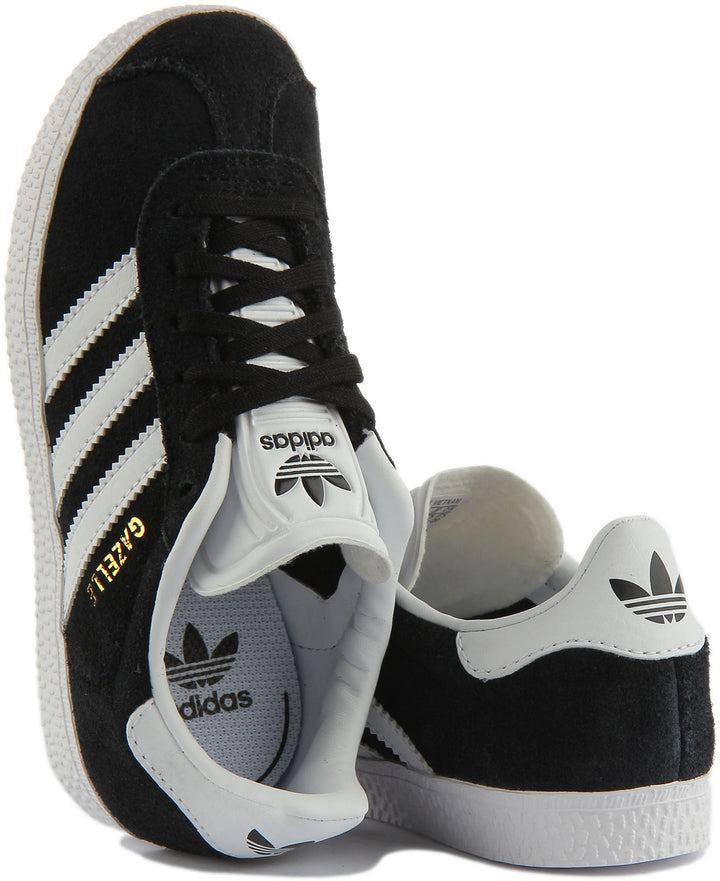 Adidas Gazelle C Zapatillas de ante con cordones para niños en negro blanco