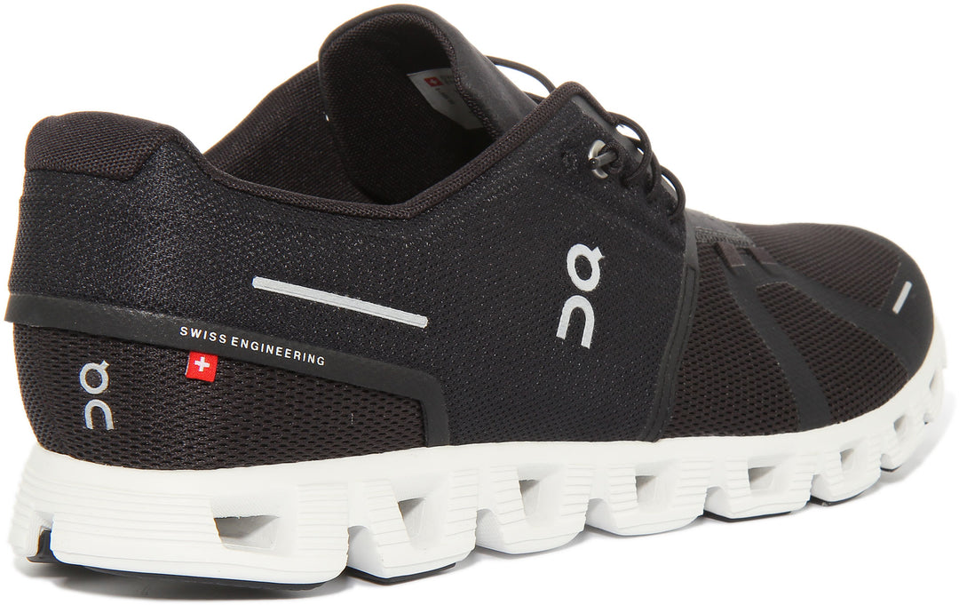 On Running Cloud 5 Chaussures de course en maille à lacets pour hommes en noir blanc