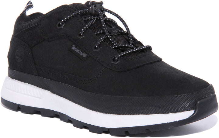 Timberland Field Trekker Low Zapatillas de cuero sintético con cordones para jóvenes en negro blanco