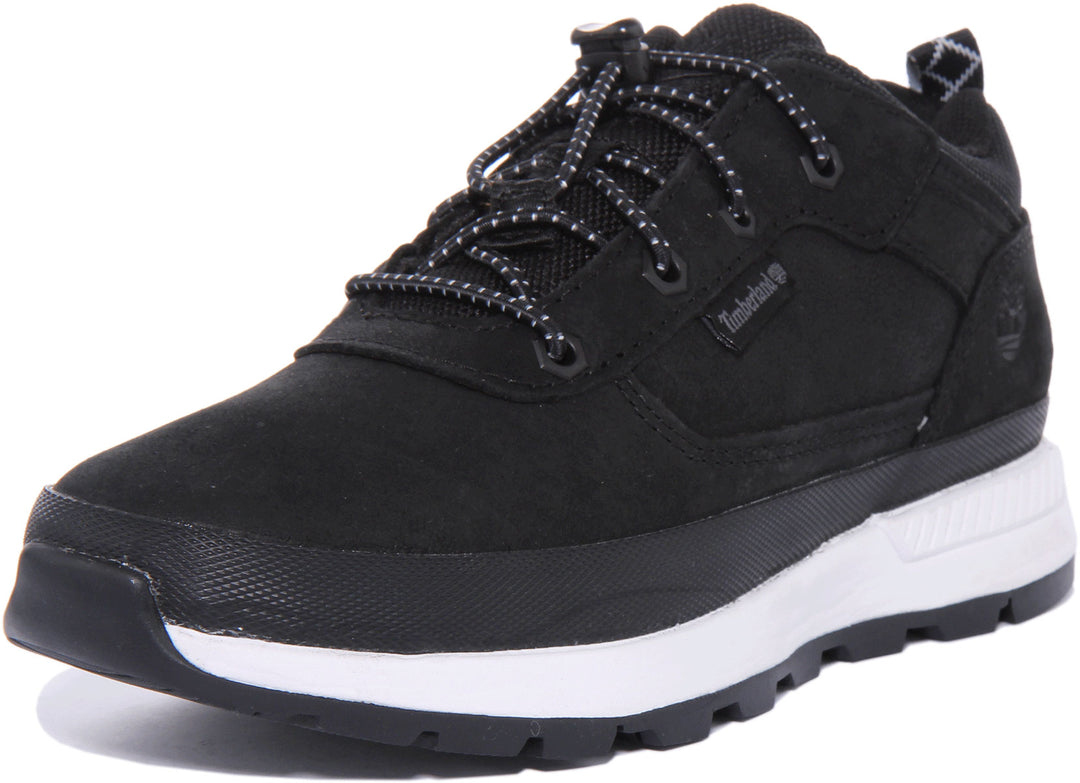 Timberland Field Trekker Low Zapatillas de cuero sintético con cordones para jóvenes en negro blanco