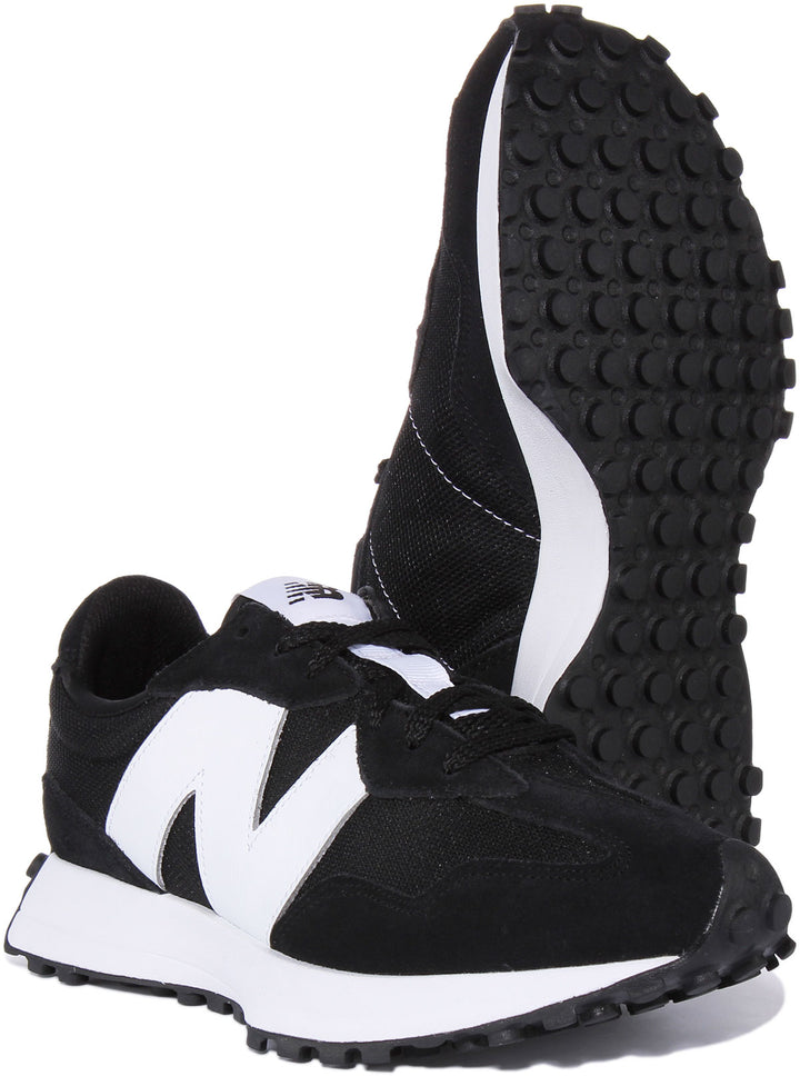 New Balance MS327CBW Zapatillas retro de ante con cordones para mujer en negro blanco