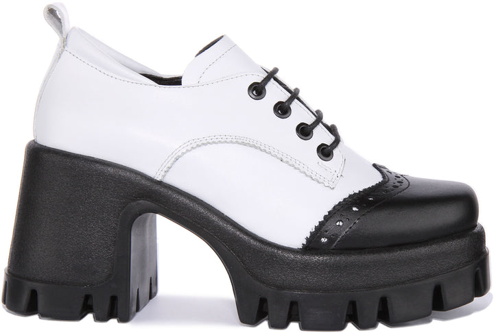JUSTINREESS Lilly Chaussures brogue à lacets en cuir daim pour femmes en noir blanc