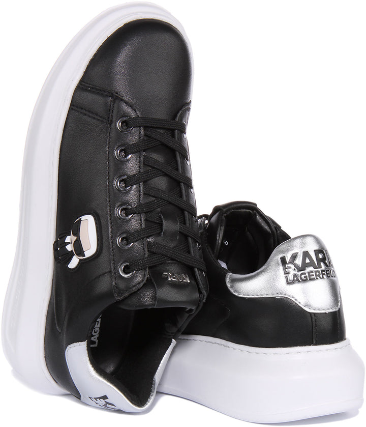 Karl Lagerfeld Kapri Baskets iconiques en cuir à lacets pour femmes en noir blanc