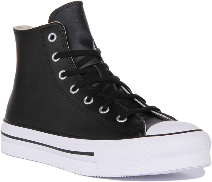 Converse Chuck Taylor All Star EVA Lift Hi Zapatillas de piel con cordones para jóvenes en negro blanco