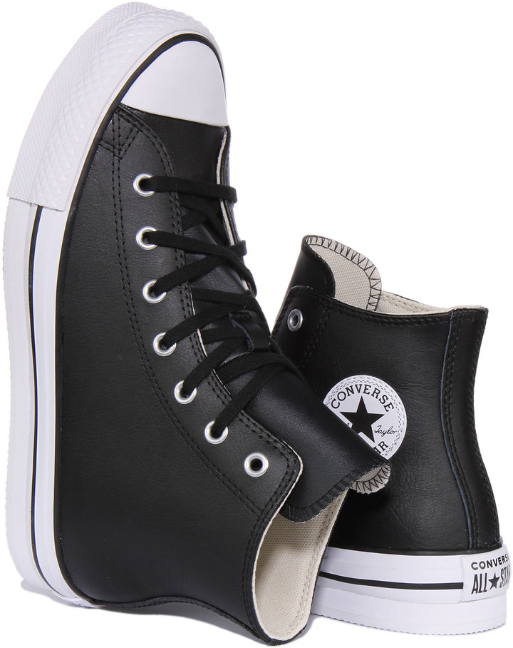 Converse Chuck Taylor All Star EVA Lift Hi Jugend Schnürung Leder Plattform Turnschuhe Schwarz Weiß