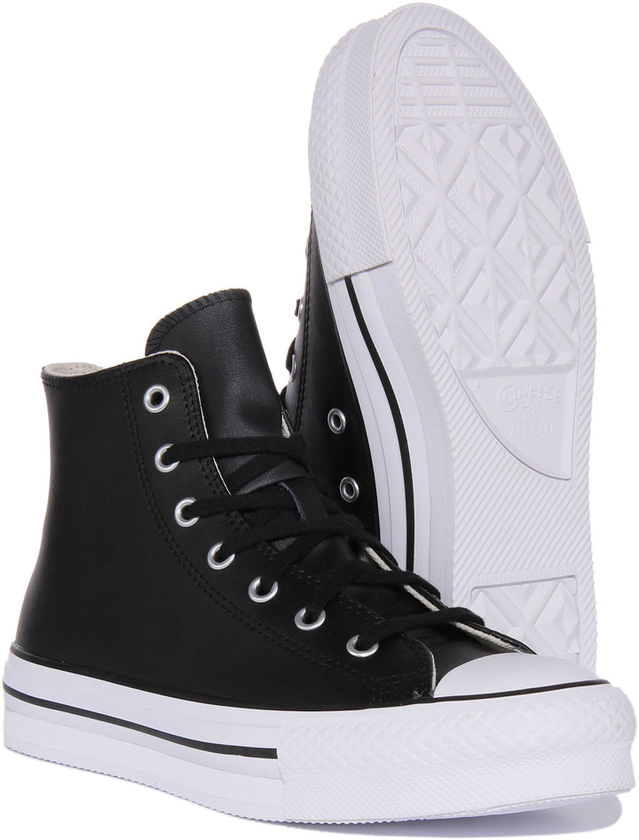 Converse Chuck Taylor All Star EVA Lift Hi Zapatillas de piel con cordones para jóvenes en negro blanco