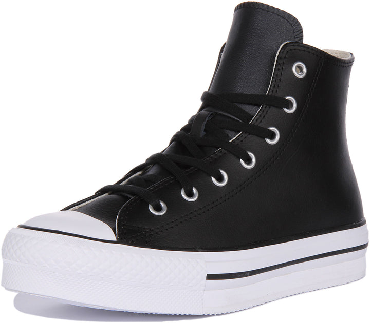 Converse Chuck Taylor All Star EVA Lift Hi Baskets à lacets en cuir à plateforme pour jeunes en noir blanc