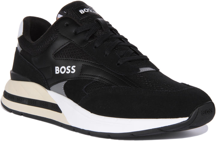 Boss Kurt Runn SDME Baskets à lacets en daim et cuir pour hommes en noir blanc