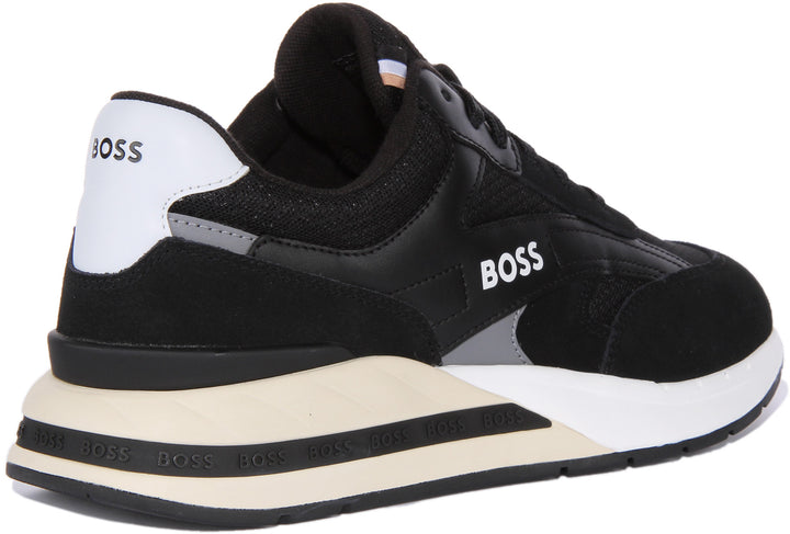 Boss Kurt Runn SDME Zapatillas con cordones de ante y piel para hombre en negro blanco