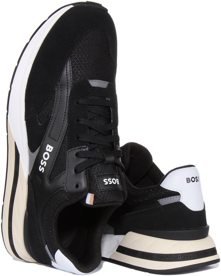 Boss Kurt Runn SDME Zapatillas con cordones de ante y piel para hombre en negro blanco