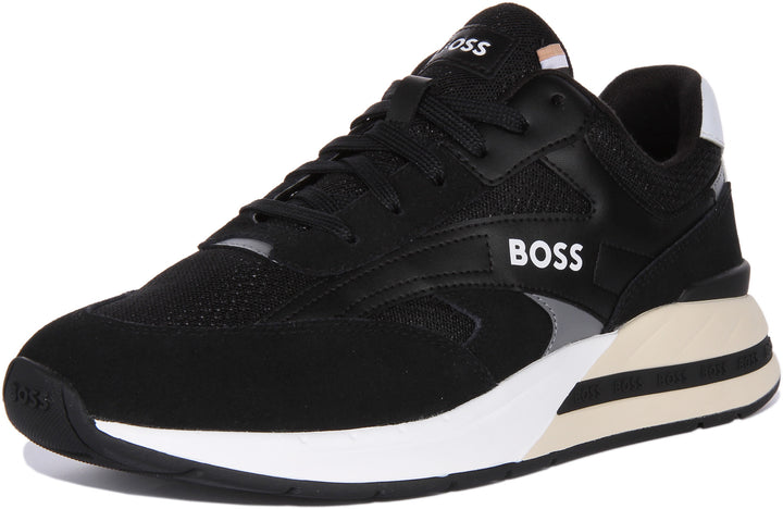 Boss Kurt Runn SDME Baskets à lacets en daim et cuir pour hommes en noir blanc