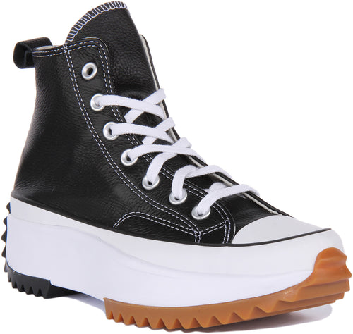 Converse Run Star Hike Hi Zapatillas con cordones de cuero y plataforma para en negro blanco