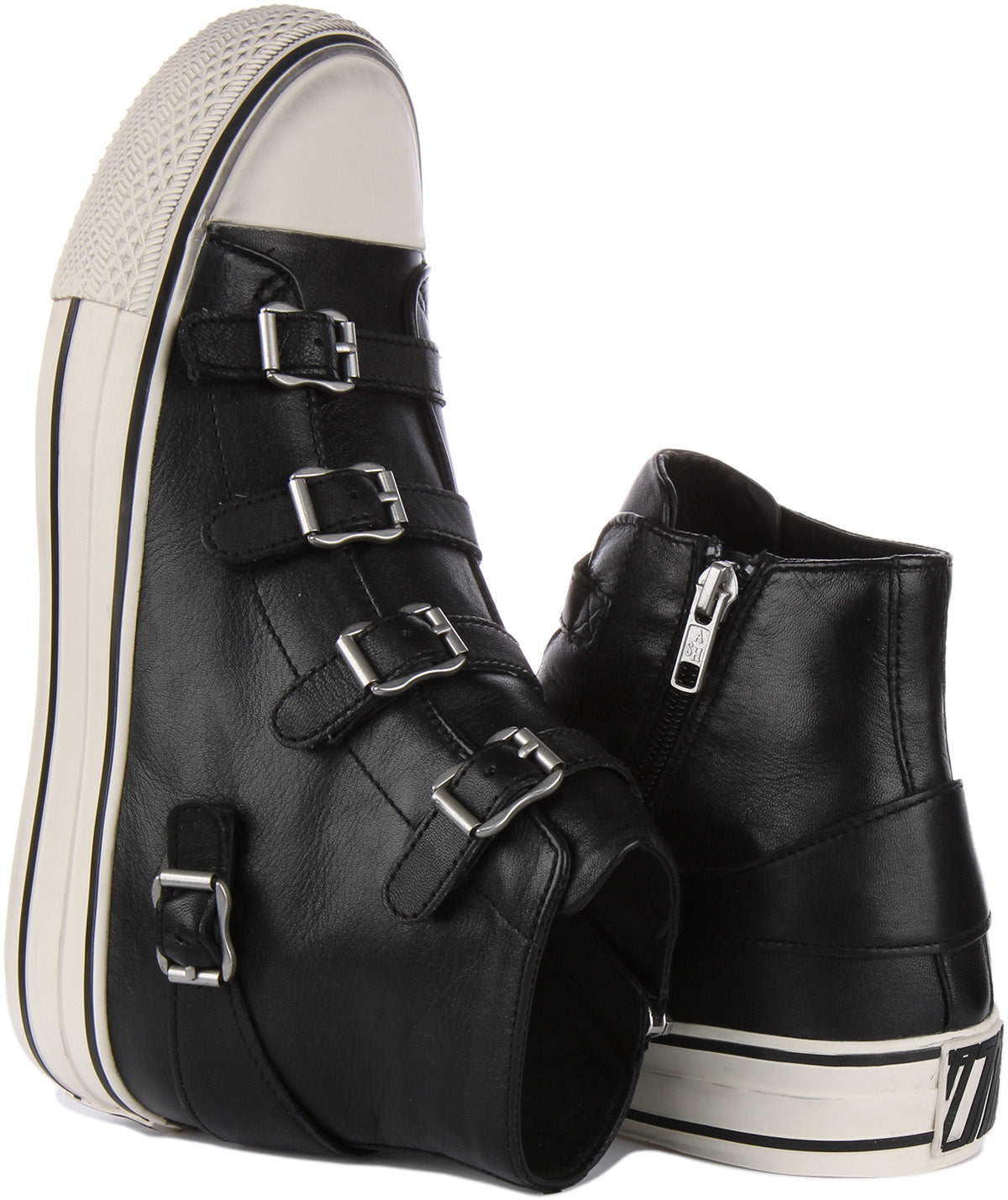 Ash Virgin Zapatillas de piel con hebilla para mujer en negro blanco