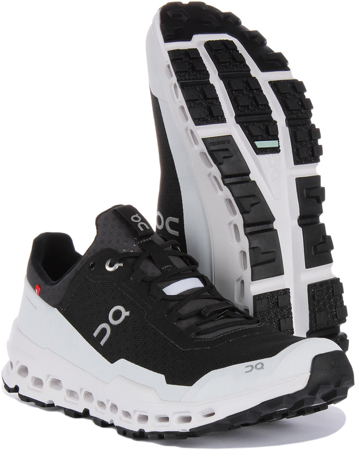 On Running Cloudultra Zapatillas de correr trail de malla para hombre en negro blanco