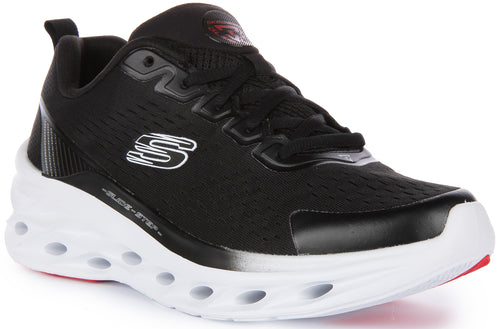 Skechers Glide Step SwiftFrayment Scarpe da ginnastica vegane in maglia allacciata da donna in nero bianco