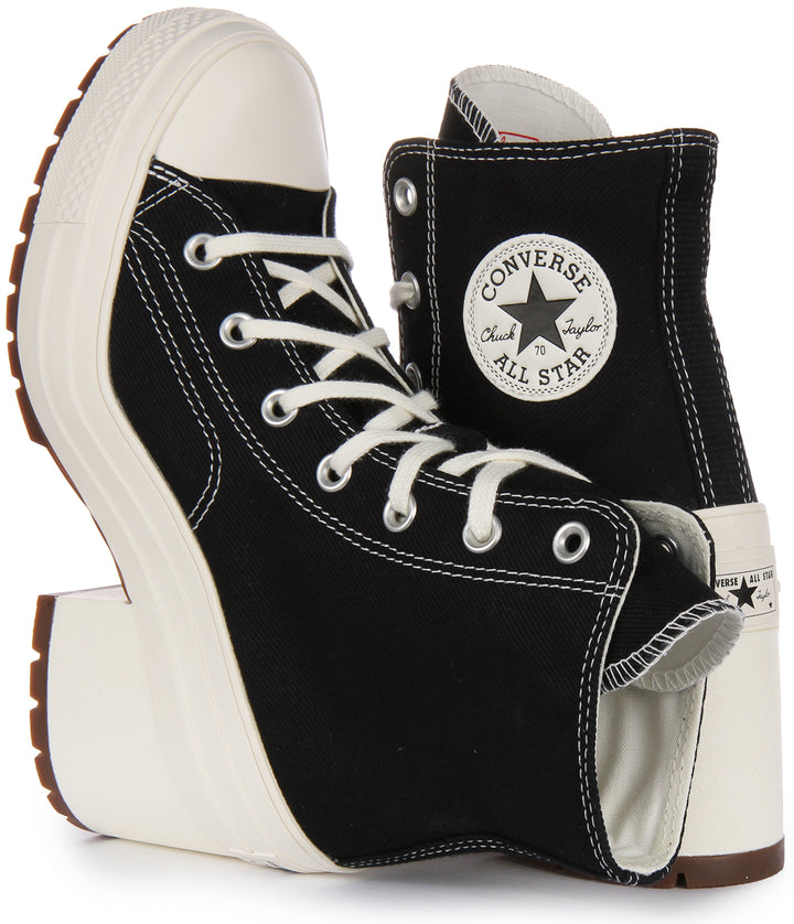 Converse Chuck 70 De Luxe Heel Baskets en toile à lacets poures en noir blanc