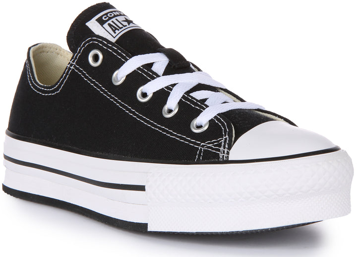 Converse Chuck Taylor All Star Lift Ox Zapatillas de lona con cordones para niños en negro blanco