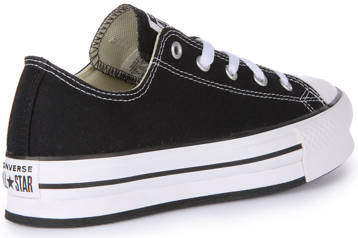 Converse Chuck Taylor All Star Lift Ox Zapatillas de lona con cordones para niños en negro blanco