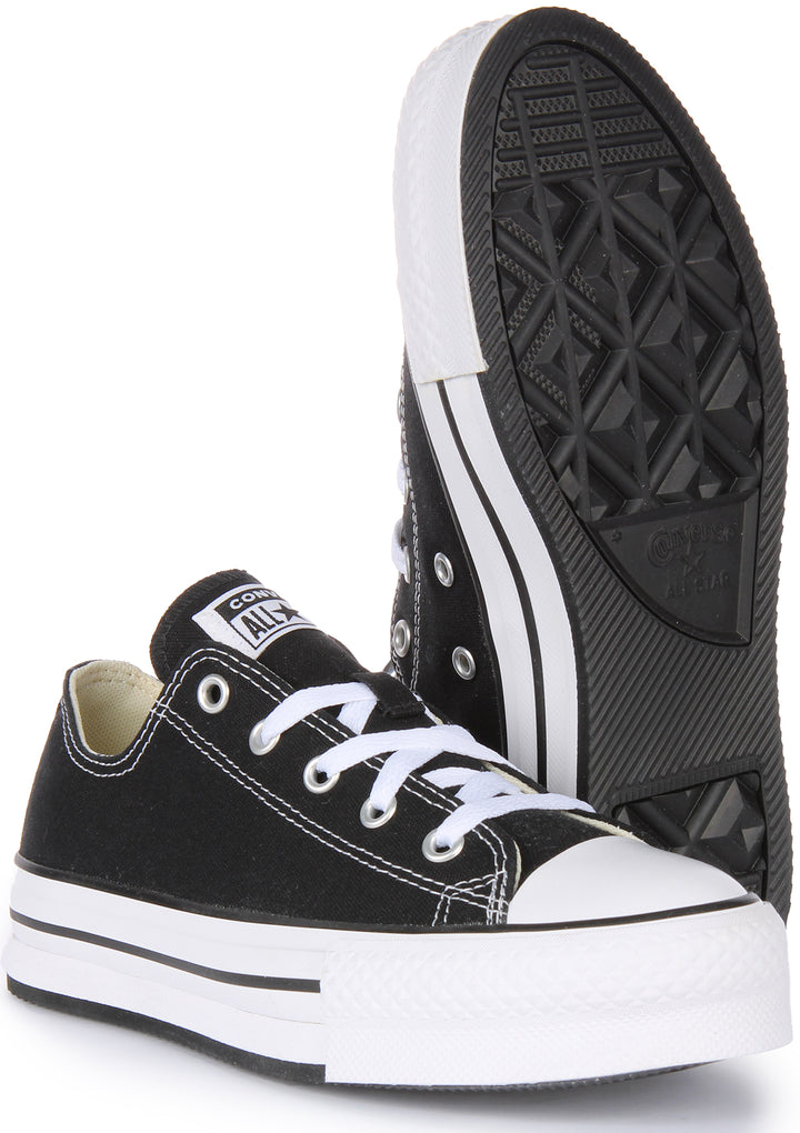 Converse Chuck Taylor All Star Lift Ox Zapatillas de lona con cordones para niños en negro blanco