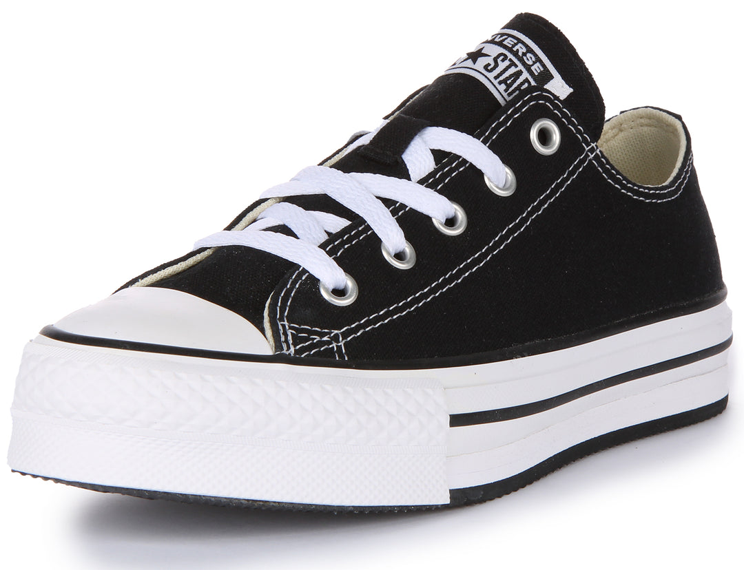 Converse Chuck Taylor All Star Lift Ox Scarpe da ginnastica con piattaforma in tela da bambini in nero bianco