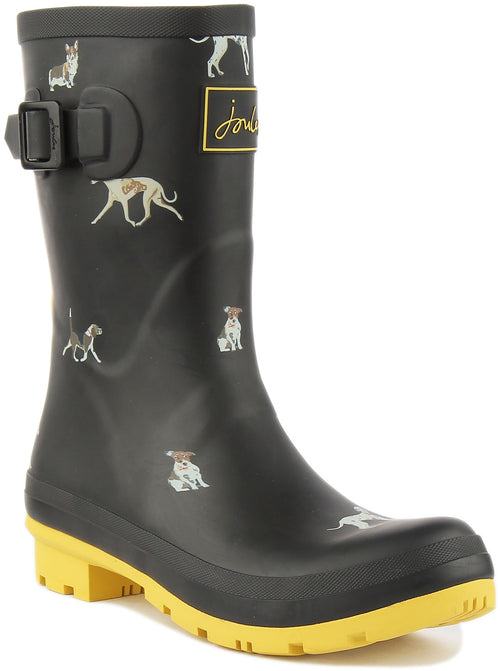Joules Molly Welly In Black Yellow For Women
