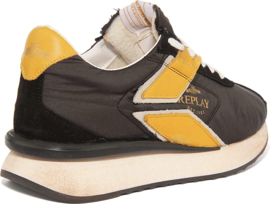 Replay Casey Nylon Zapatillas de deporte sintéticas con cordones para hombre en negro amarillo
