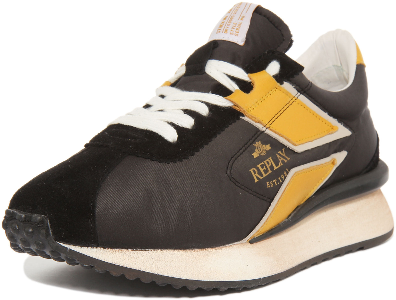  Replay Men's Sneaker, 1398 Off Wht Black Yellow, 9